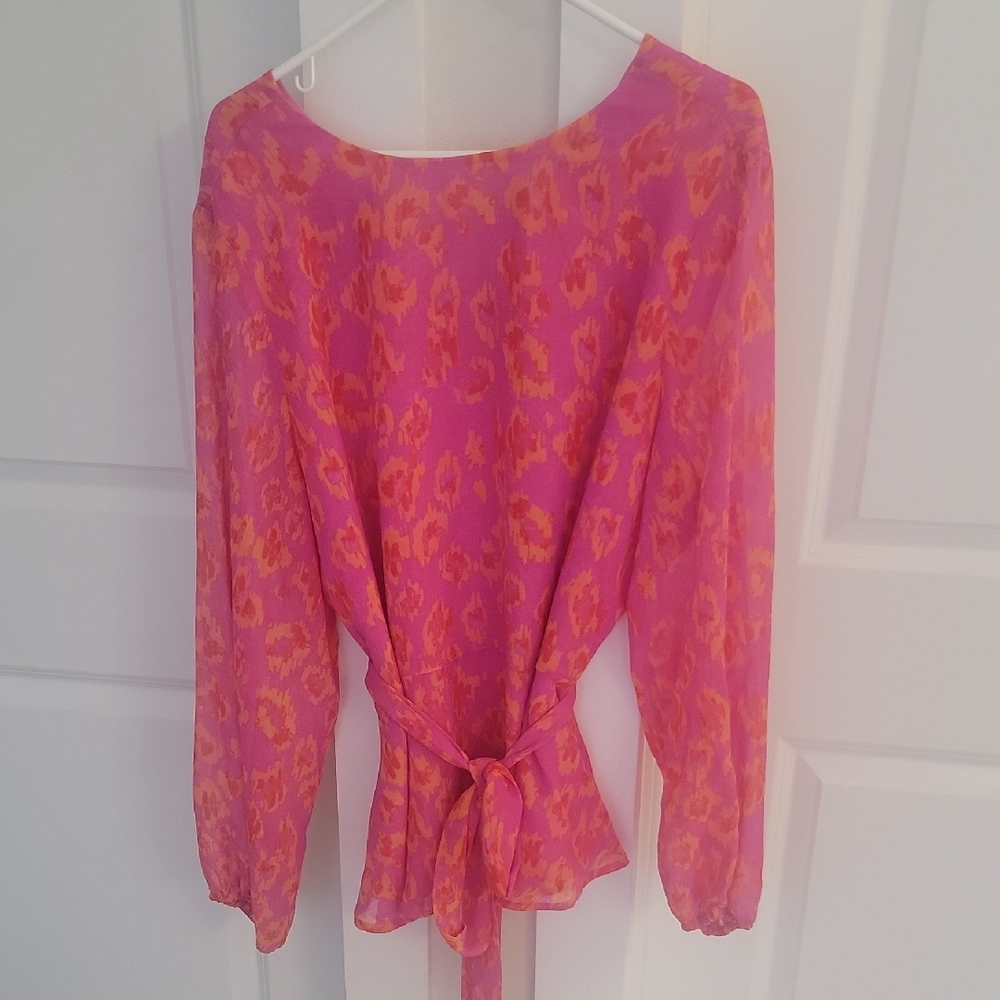 Scoop NYC Vibrant Pink and Orange Blouse